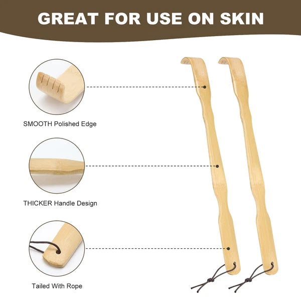 2 Pack Bamboo Back Scratcher 17" Long Handle for Adults with Gift Packaging