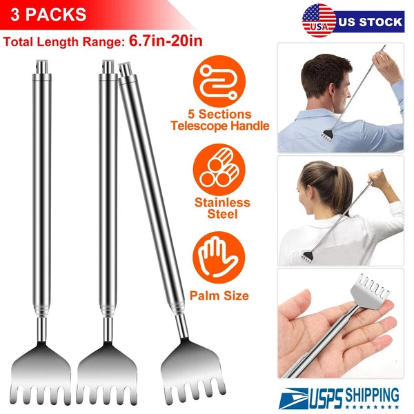 New 20" Telescopic Back Scratcher Stainless Steel Bear Eagle Claw Massager 3pcs