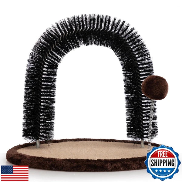 Hollypet Cat Hair Brush Toy with Sturdy Scratcher Pad, Arch Groomer Massager,