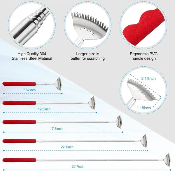 3 Pack Different Back Scratcher Metal Portable Telescoping Red