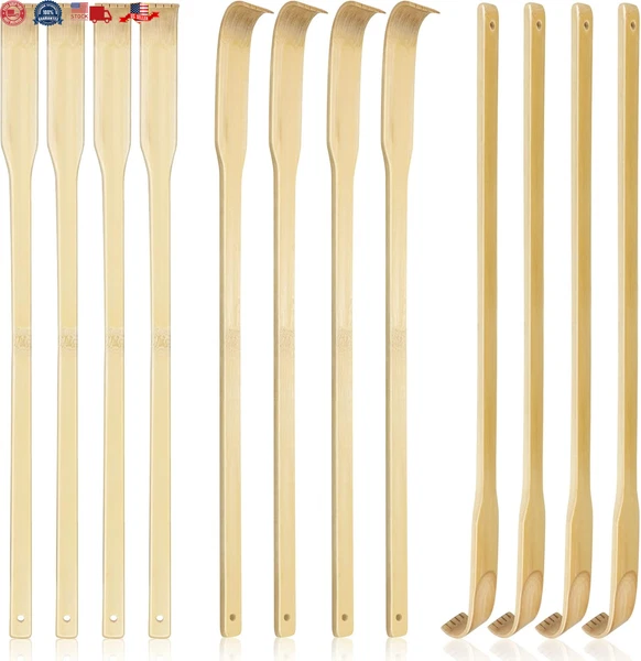 12 PCS Natural Bamboo Back Scratcher Traditional Wooden Back Scratcher,Long Back