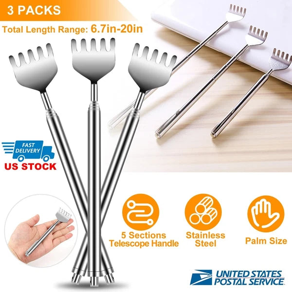 New 20" Telescopic Back Scratcher Stainless Steel Bear Eagle Claw Massager 3pcs