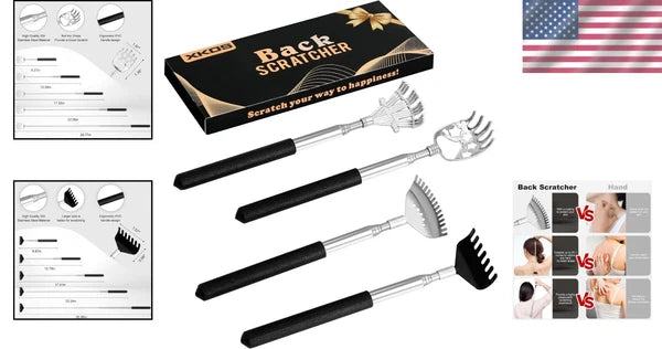 4-Piece Portable Telescoping Back Scratcher Set with Rubber Handles