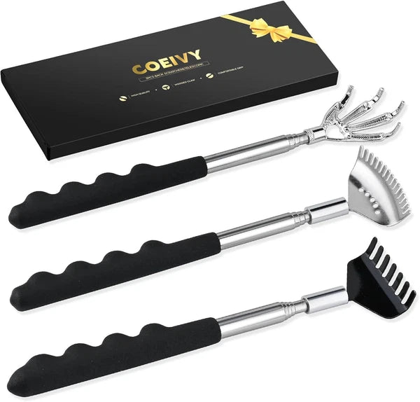 3-Pack Telescoping Back Scratchers – Metal with Rubber Handles for Adults & Kids